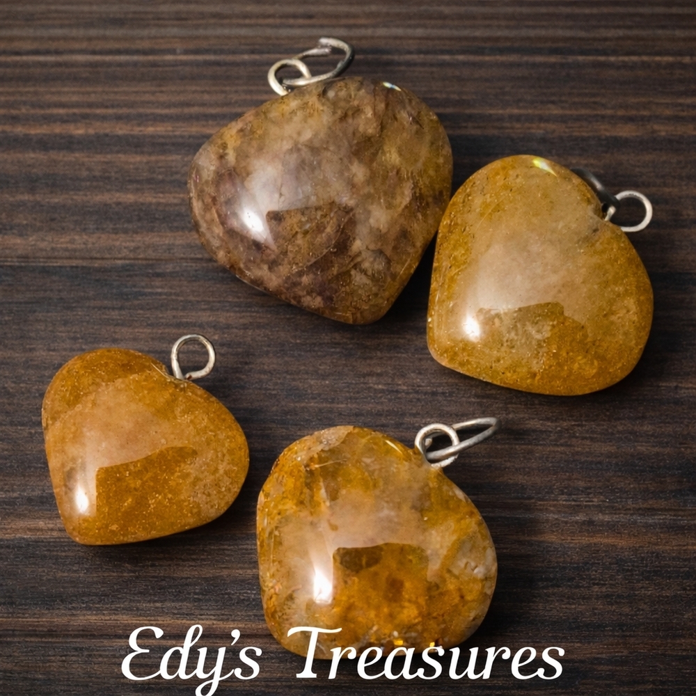4 Golden Crystal Heart Pendant Natural Stone Necklace Charm